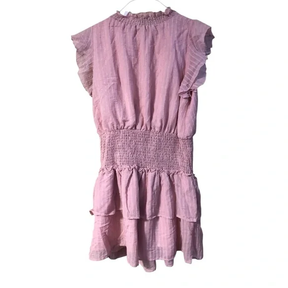 🆕 Cupshe Smocked Short Ruffle Sleeve Tiered Mini Dress Pink NWT Size large - Picture 6 of 12